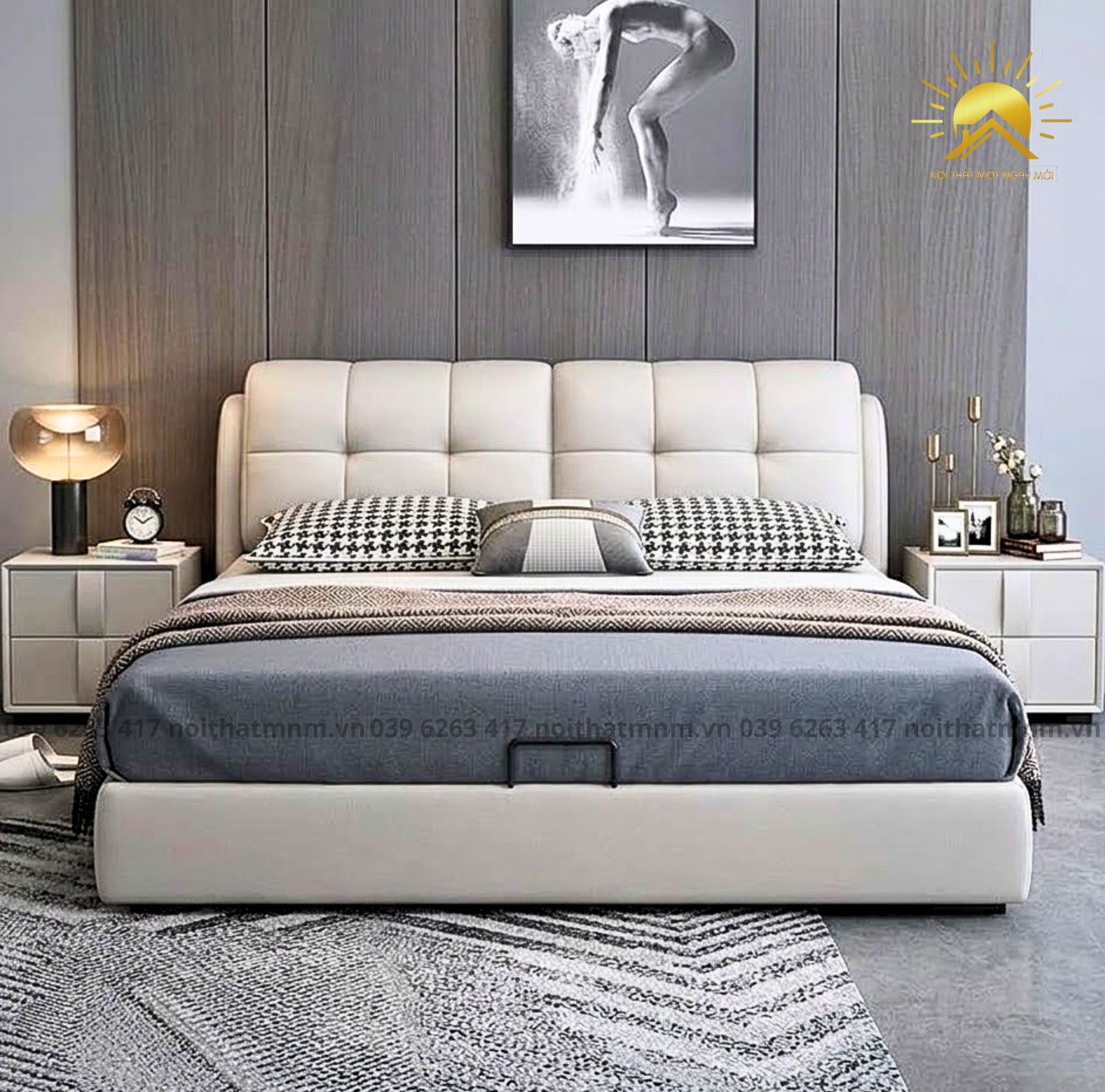 Giường Bọc Da Cao Cấp Cloudy MNM119